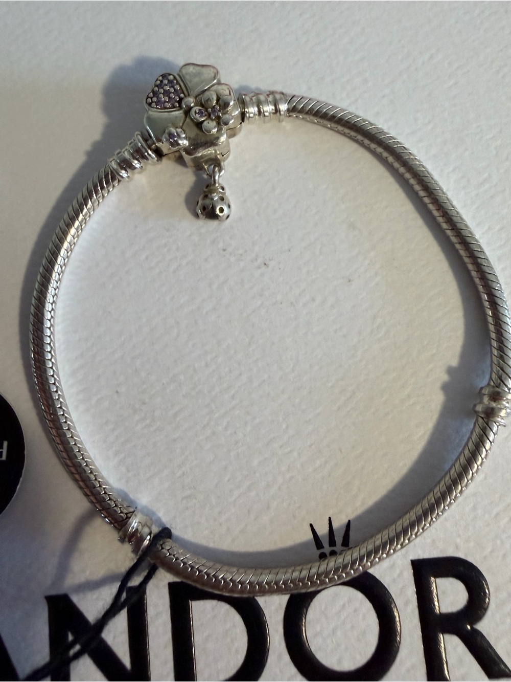Pandora Flower and Ladybug Dangling Clasp Snake Chain Bracelet #590702CPP